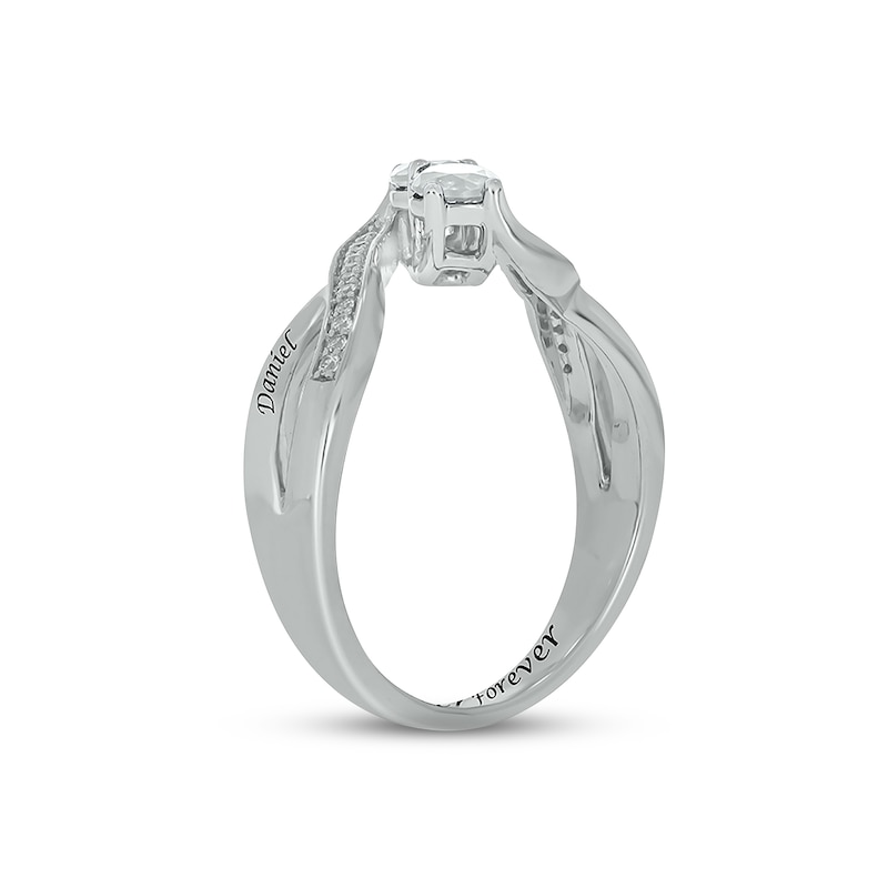 White Lab-Created Sapphire & Diamond Promise Ring 1/10 ct tw Round-cut Sterling Silver