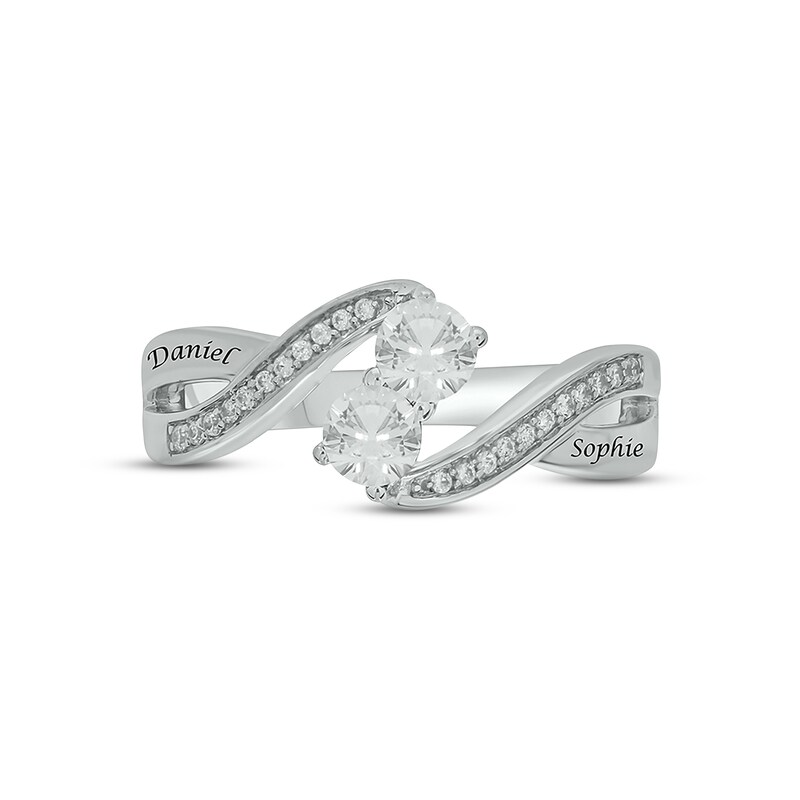 White Lab-Created Sapphire & Diamond Promise Ring 1/10 ct tw Round-cut Sterling Silver