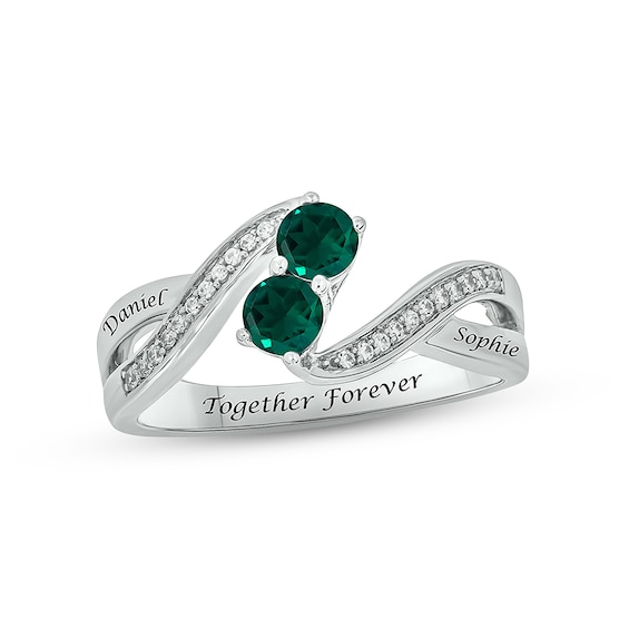 Lab-Created Emerald & Diamond Promise Ring 1/10 ct tw Round-cut Sterling Silver