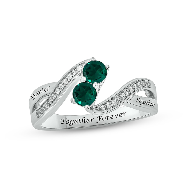 Main Image 1 of Lab-Created Emerald & Diamond Promise Ring 1/10 ct tw Round-cut Sterling Silver