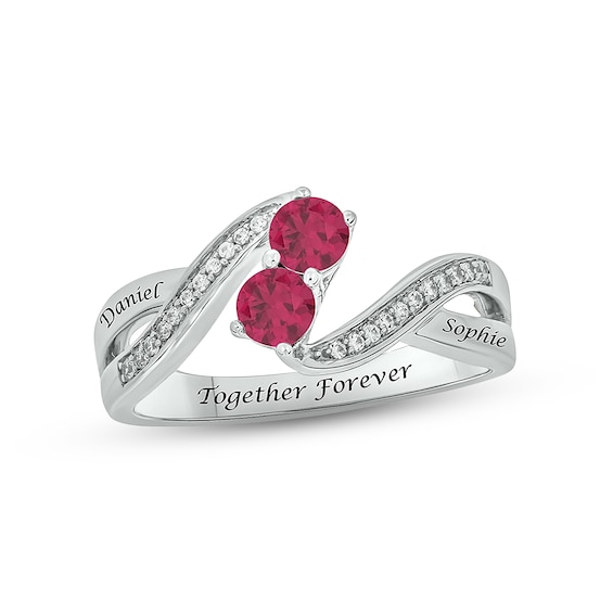 Lab-Created Ruby & Diamond Promise Ring 1/10 ct tw Round-cut Sterling Silver