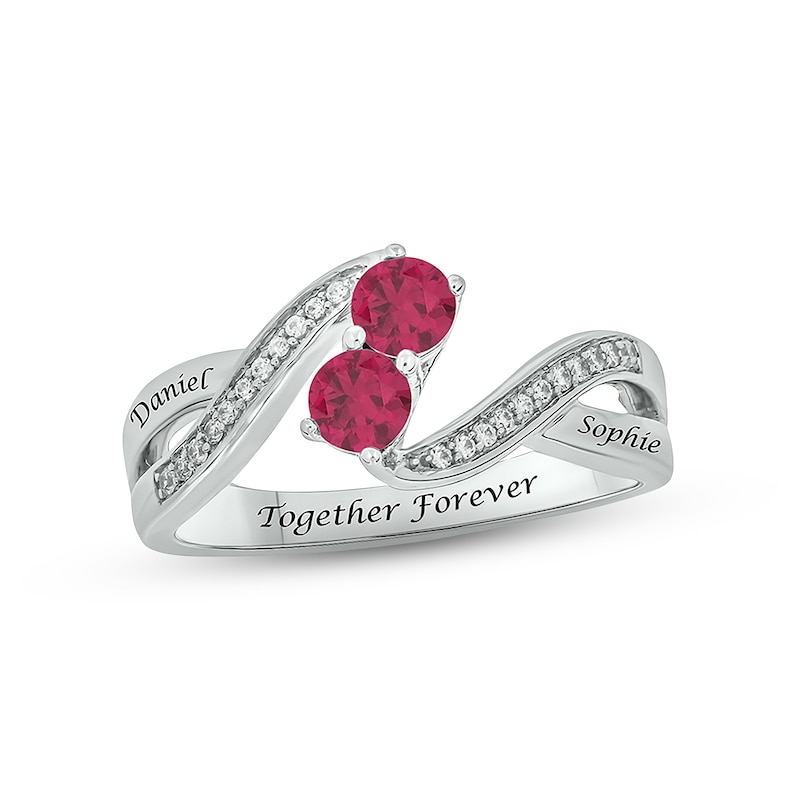 Main Image 1 of Lab-Created Ruby & Diamond Promise Ring 1/10 ct tw Round-cut Sterling Silver
