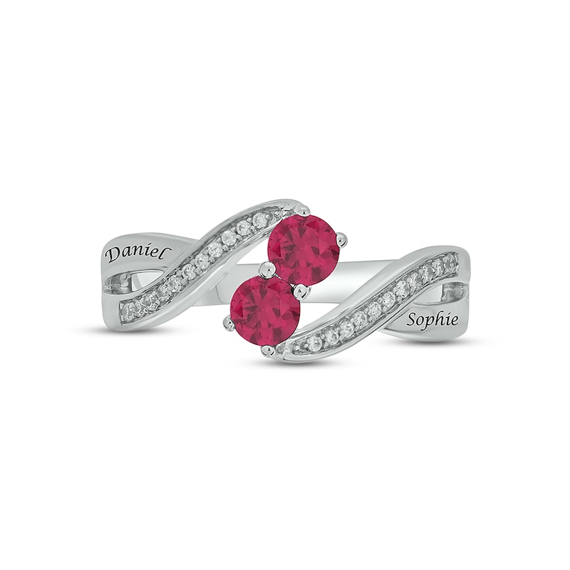 Main Image 3 of Lab-Created Ruby & Diamond Promise Ring 1/10 ct tw Round-cut Sterling Silver