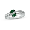 Thumbnail Image 1 of Lab-Created Emerald & Diamond Promise Ring 1/10 ct tw Round-cut Sterling Silver