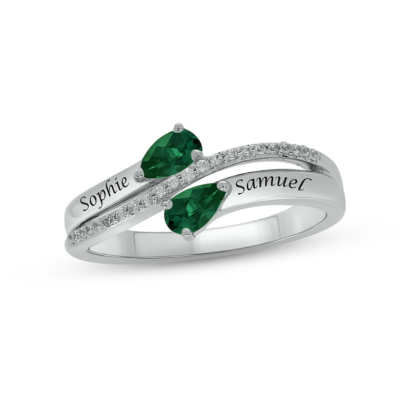 Main Image 1 of Lab-Created Emerald & Diamond Promise Ring 1/10 ct tw Round-cut Sterling Silver