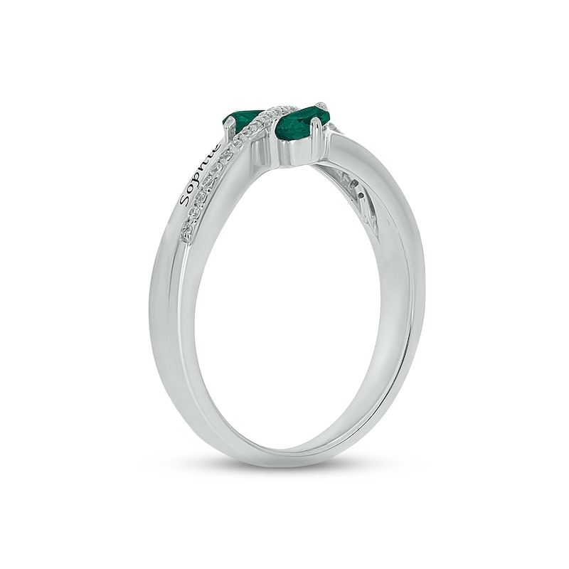 Main Image 2 of Lab-Created Emerald & Diamond Promise Ring 1/10 ct tw Round-cut Sterling Silver