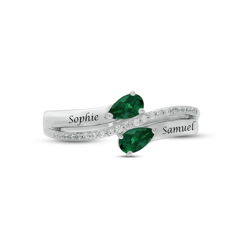 Main Image 3 of Lab-Created Emerald & Diamond Promise Ring 1/10 ct tw Round-cut Sterling Silver