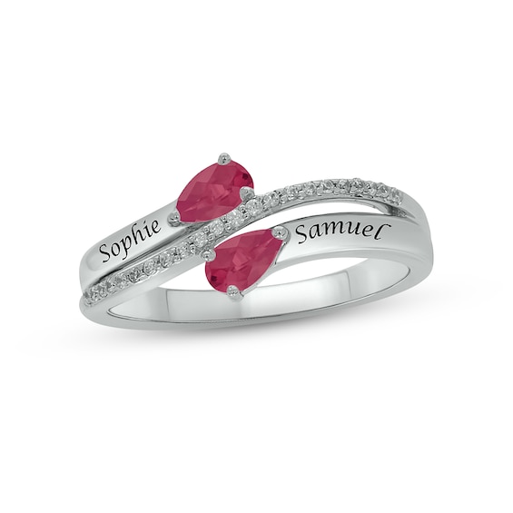 Lab-Created Ruby & Diamond Promise Ring 1/10 ct tw Round-cut Sterling Silver