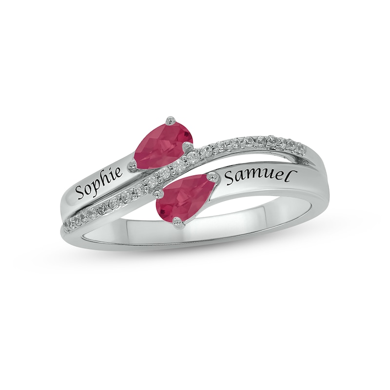 Main Image 1 of Lab-Created Ruby & Diamond Promise Ring 1/10 ct tw Round-cut Sterling Silver