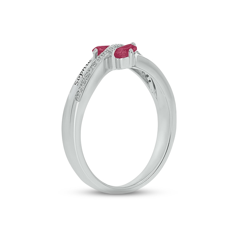 Main Image 2 of Lab-Created Ruby & Diamond Promise Ring 1/10 ct tw Round-cut Sterling Silver