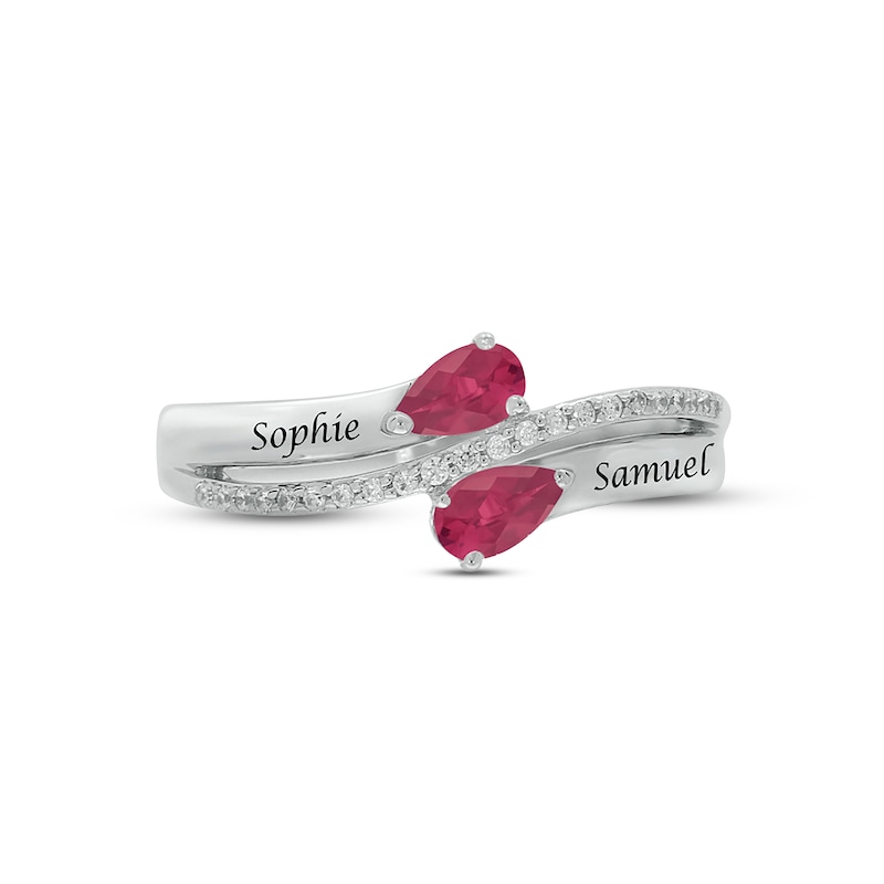 Main Image 3 of Lab-Created Ruby & Diamond Promise Ring 1/10 ct tw Round-cut Sterling Silver