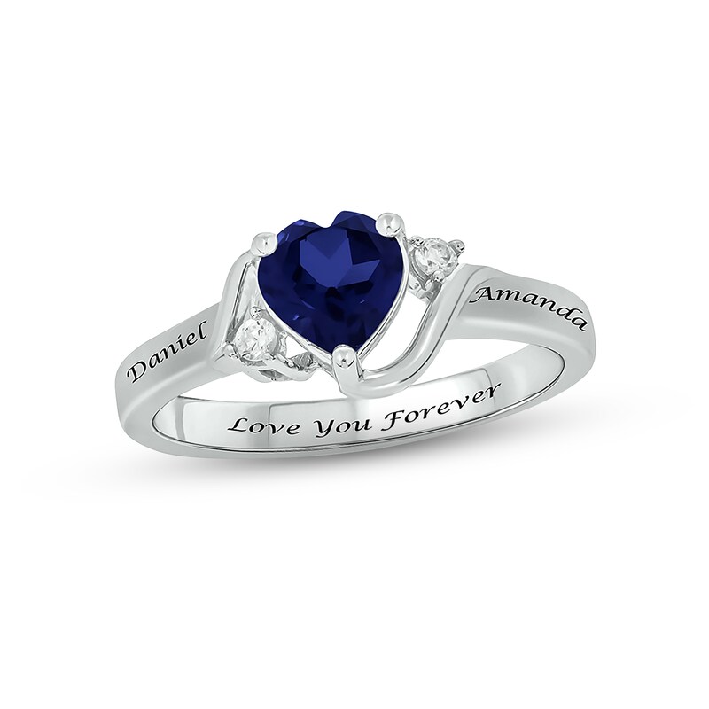 Blue Lab-Created Sapphire & Diamond Heart Promise Ring 1/20 ct tw Round-cut Sterling Silver