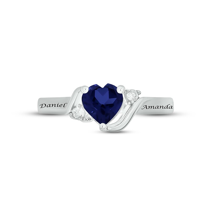 Main Image 3 of Blue Lab-Created Sapphire & Diamond Heart Promise Ring 1/20 ct tw Round-cut Sterling Silver