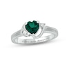 Thumbnail Image 1 of Lab-Created Emerald & Diamond Heart Promise Ring 1/20 ct tw Round-cut Sterling Silver