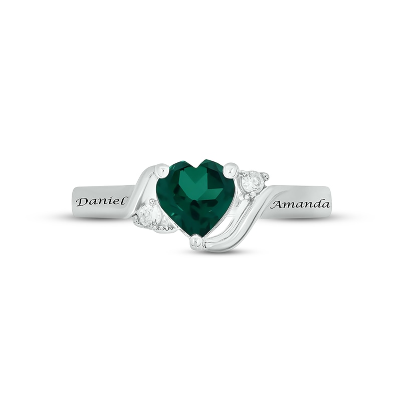 Main Image 3 of Lab-Created Emerald & Diamond Heart Promise Ring 1/20 ct tw Round-cut Sterling Silver