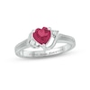 Thumbnail Image 0 of Lab-Created Ruby & Diamond Heart Promise Ring 1/20 ct tw Round-cut Sterling Silver