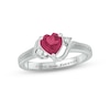 Thumbnail Image 1 of Lab-Created Ruby & Diamond Heart Promise Ring 1/20 ct tw Round-cut Sterling Silver