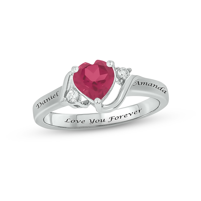 Lab-Created Ruby & Diamond Heart Promise Ring 1/20 ct tw Round-cut Sterling Silver
