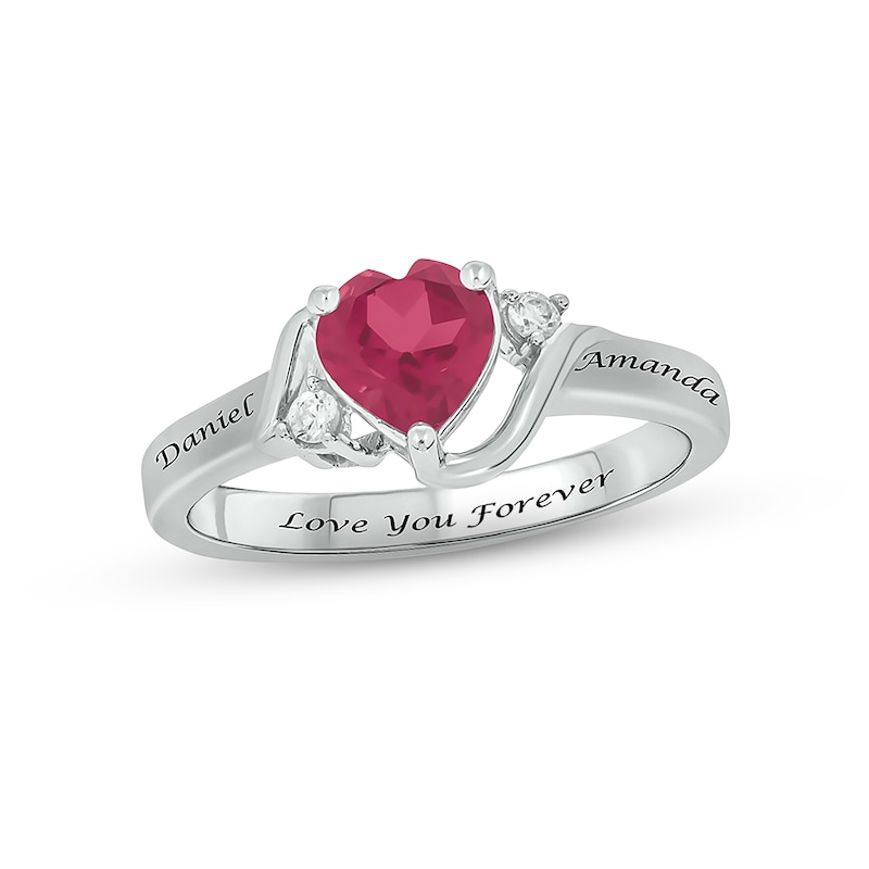 Main Image 1 of Lab-Created Ruby & Diamond Heart Promise Ring 1/20 ct tw Round-cut Sterling Silver