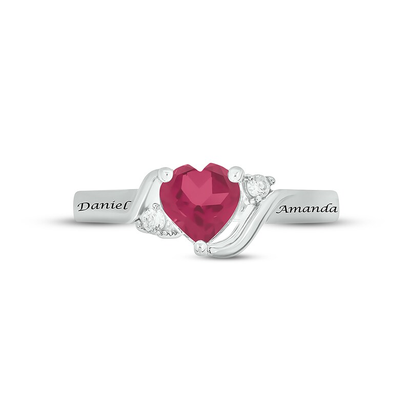 Main Image 3 of Lab-Created Ruby & Diamond Heart Promise Ring 1/20 ct tw Round-cut Sterling Silver
