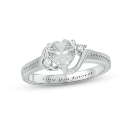 White Lab-Created Sapphire & Diamond Heart Promise Ring 1/20 ct tw Round-cut Sterling Silver