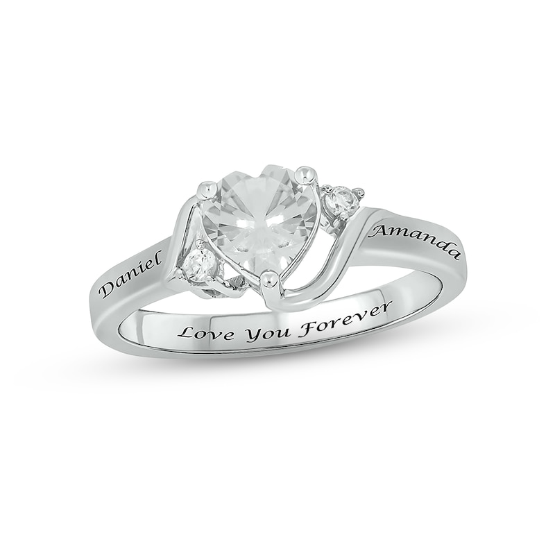White Lab-Created Sapphire & Diamond Heart Promise Ring 1/20 ct tw Round-cut Sterling Silver