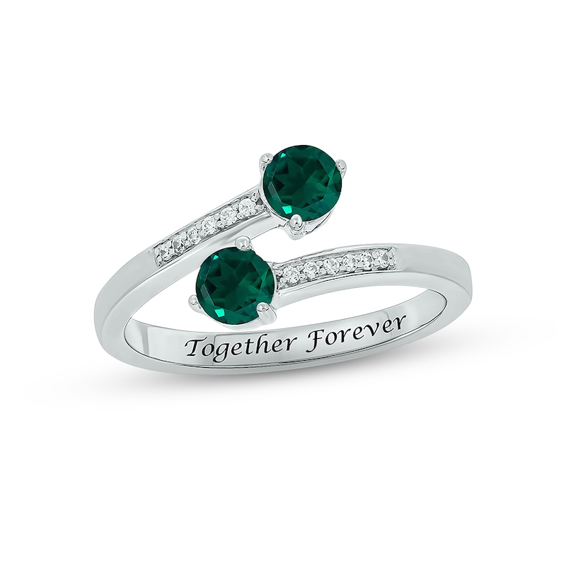 Lab-Created Emerald & Diamond Wrap Promise Ring 1/20 ct tw Round-cut Sterling Silver