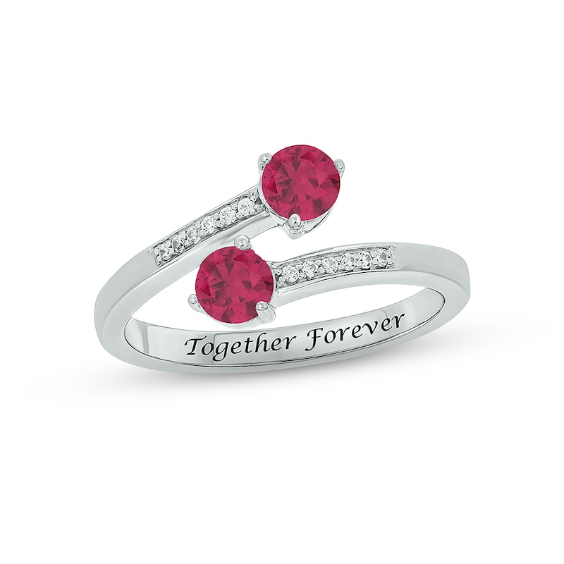 Main Image 1 of Lab-Created Ruby & Diamond Wrap Promise Ring 1/20 ct tw Round-cut Sterling Silver