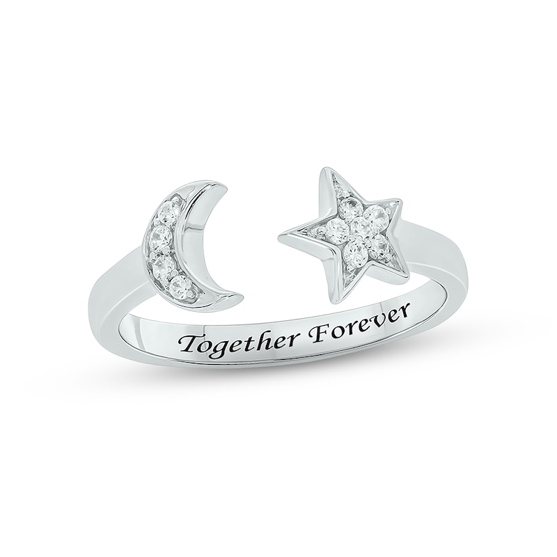 Diamond Moon & Star Deconstructed Promise Ring 1/10 ct tw Round-cut Sterling Silver