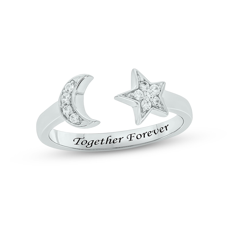 Main Image 1 of Diamond Moon & Star Deconstructed Promise Ring 1/10 ct tw Round-cut Sterling Silver