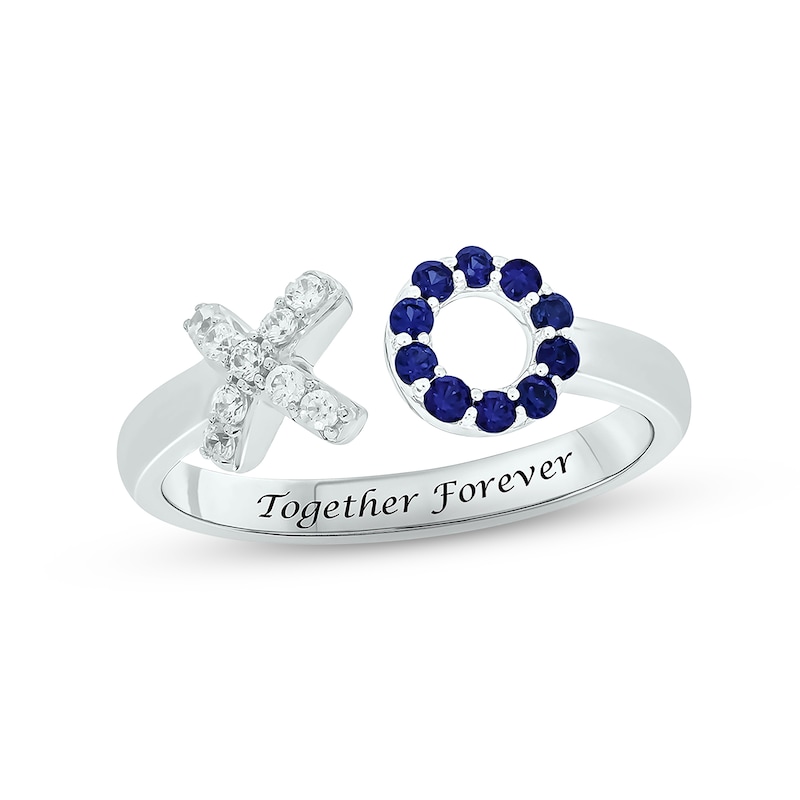 Main Image 1 of Blue Lab-Created Sapphire & Diamond XO Promise Ring 1/10 ct tw Round-cut Sterling Silver