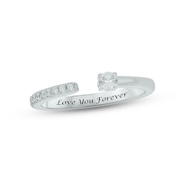 White Lab-Created Sapphire & Diamond Deconstructed Promise Ring 1/10 ct tw Round-cut Sterling Silver