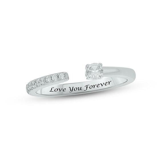 White Lab-Created Sapphire & Diamond Deconstructed Promise Ring 1/10 ct tw Round-cut Sterling Silver
