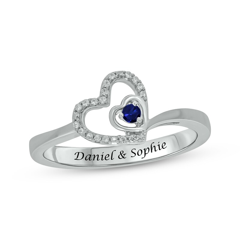 Main Image 1 of Blue Lab-Created Sapphire & Diamond Ring 1/20 ct tw Round-cut Sterling Silver