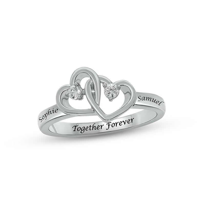 Main Image 1 of Diamond Double Heart Promise Ring 1/10 ct tw Round-cut Sterling Silver