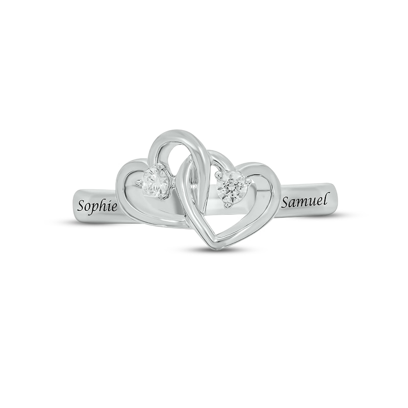 Main Image 3 of Diamond Double Heart Promise Ring 1/10 ct tw Round-cut Sterling Silver
