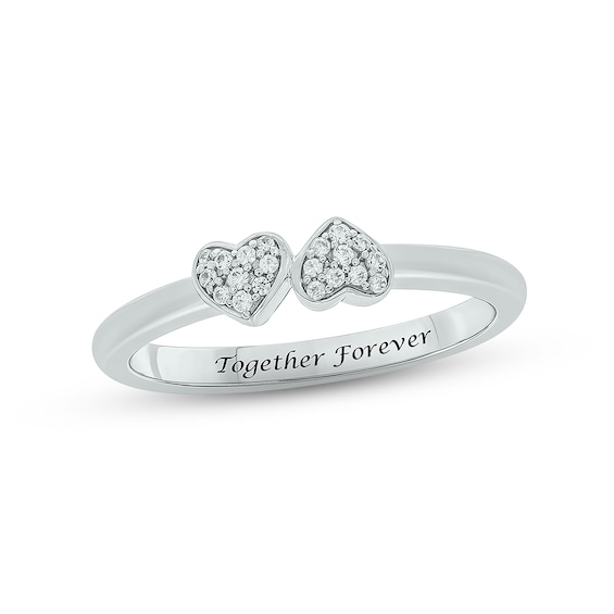 Diamond Double Heart Promise Ring 1/10 ct tw Round-cut Sterling Silver