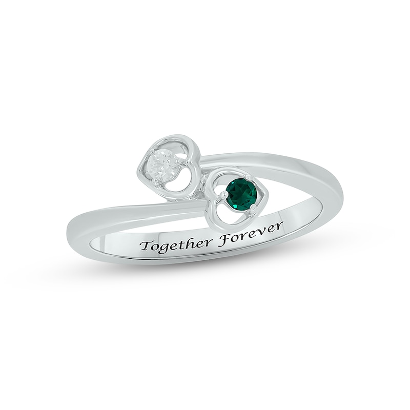 Lab-Created Emerald & Diamond Double Heart Promise Ring 1/20 ct tw Round-cut Sterling Silver