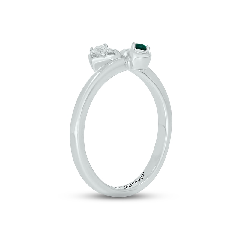 Main Image 2 of Lab-Created Emerald & Diamond Double Heart Promise Ring 1/20 ct tw Round-cut Sterling Silver