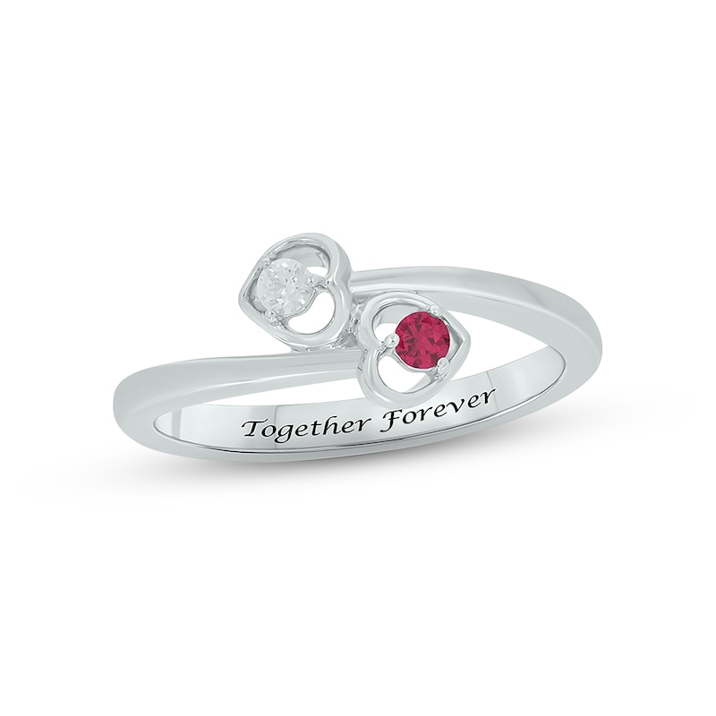 Main Image 1 of Lab-Created Ruby & Diamond Double Heart Promise Ring 1/20 ct tw Round-cut Sterling Silver