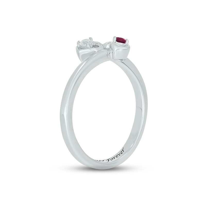 Main Image 2 of Lab-Created Ruby & Diamond Double Heart Promise Ring 1/20 ct tw Round-cut Sterling Silver