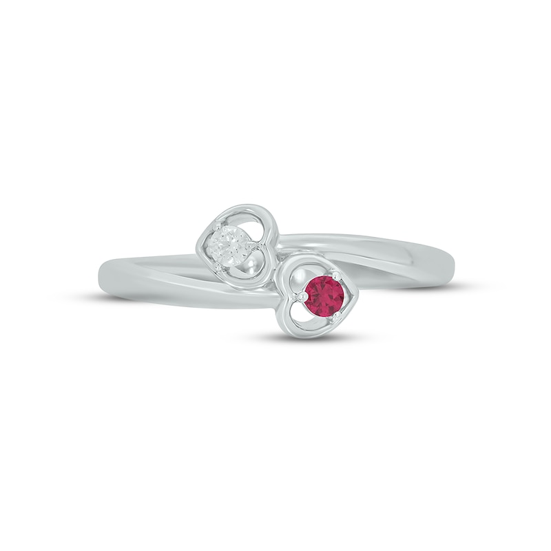 Main Image 3 of Lab-Created Ruby & Diamond Double Heart Promise Ring 1/20 ct tw Round-cut Sterling Silver