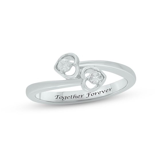 Diamond Double Heart Promise Ring 1/10 ct tw Round-cut Sterling Silver
