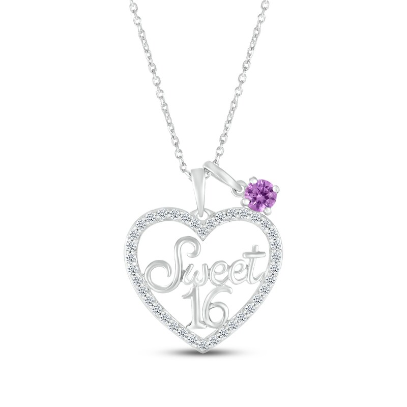 Main Image 1 of Amethyst & White Lab-Created Sapphire "Sweet 16" Necklace Sterling Silver 18"