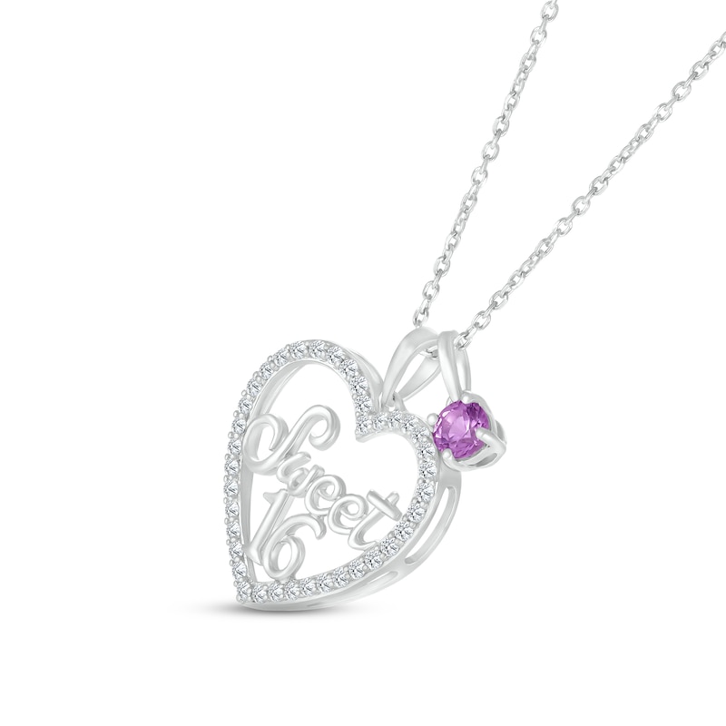 Amethyst & White Lab-Created Sapphire "Sweet 16" Necklace Sterling Silver 18"