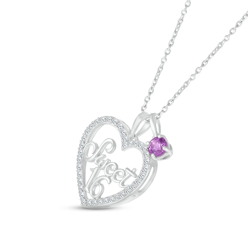 Main Image 2 of Amethyst & White Lab-Created Sapphire "Sweet 16" Necklace Sterling Silver 18"