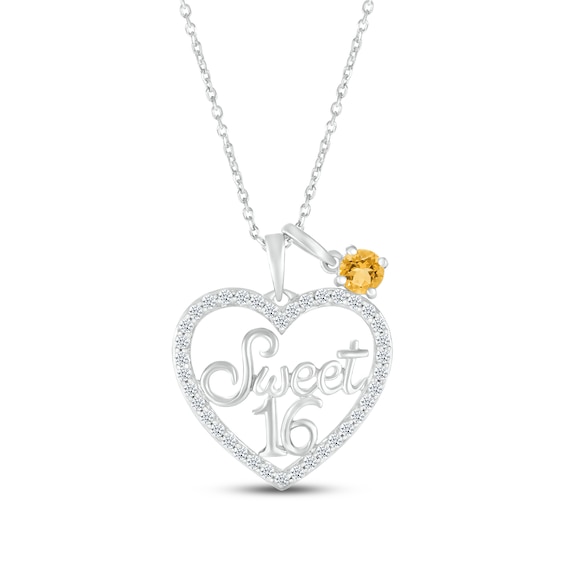 Citrine & White Lab-Created Sapphire "Sweet 16" Necklace Sterling Silver 18"