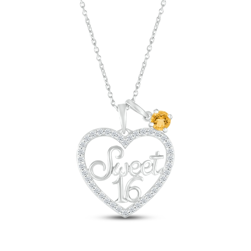 Main Image 1 of Citrine & White Lab-Created Sapphire "Sweet 16" Necklace Sterling Silver 18"