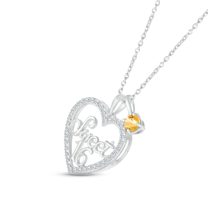 Main Image 2 of Citrine & White Lab-Created Sapphire "Sweet 16" Necklace Sterling Silver 18"