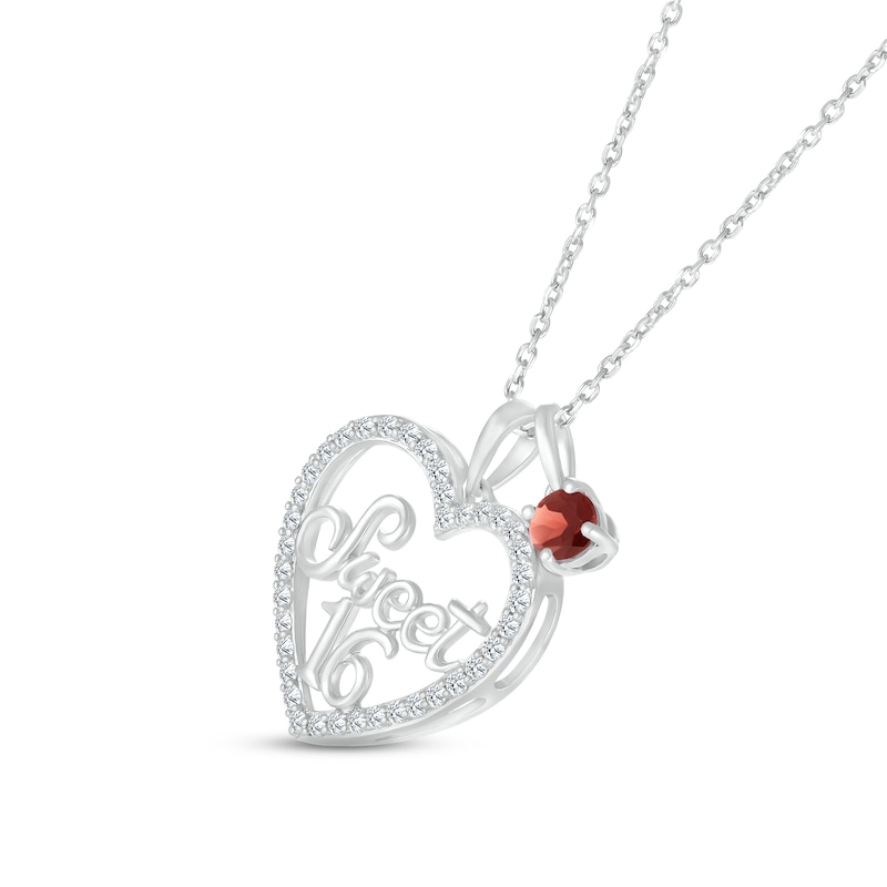 Garnet & White Lab-Created Sapphire "Sweet 16" Necklace Sterling Silver 18"